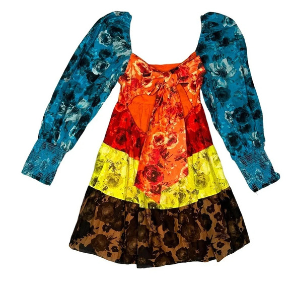 ALICE & OLIVIA ROWAN TIERED MULTI COLOR BABY-DOLL DRESS. SZ: XS - Picture 6 of 12